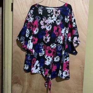 Cato Floral Print Tie detail Tee - Plus Size 22/24W